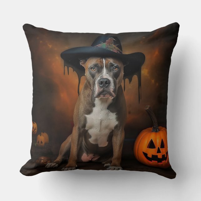 American Staffordshire Pumpkins Halloween Scary Cushion (Front)