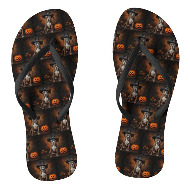 American Staffordshire Pumpkins Halloween Scary Flip Flops (Footbed)