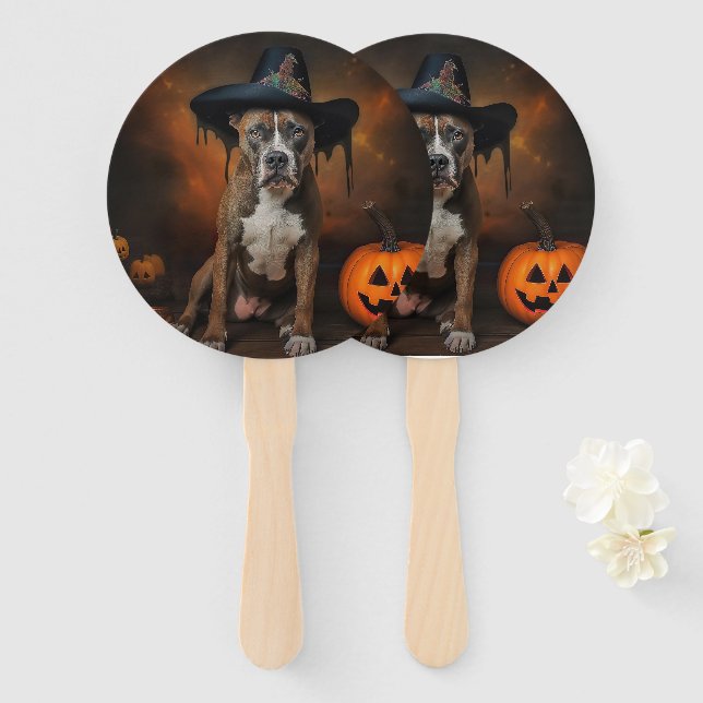 American Staffordshire Pumpkins Halloween Scary Hand Fan (Front and Back)