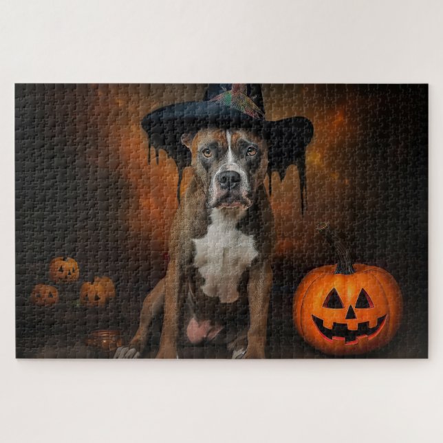 American Staffordshire Pumpkins Halloween Scary Jigsaw Puzzle (Horizontal)