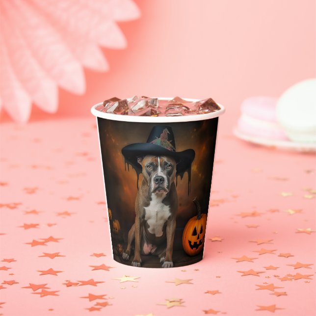 American Staffordshire Pumpkins Halloween Scary Paper Cups (Insitu)
