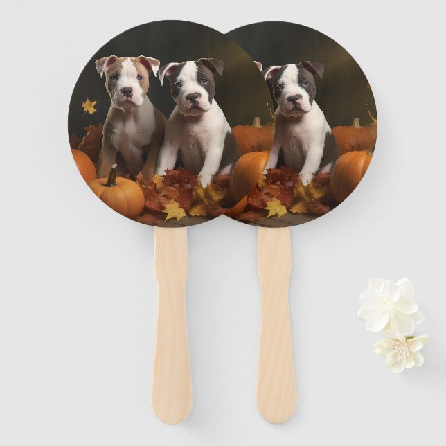 American Staffordshire Puppy Autumn Delight Hand Fan (Front and Back)