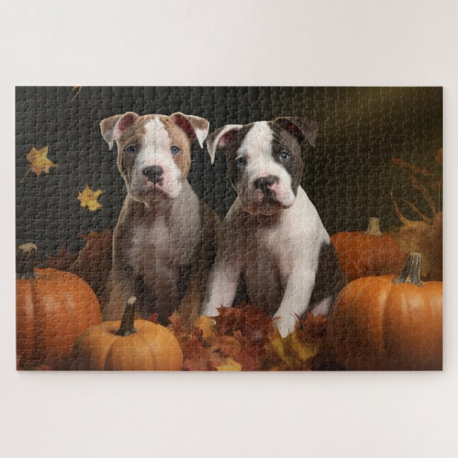 American Staffordshire Puppy Autumn Delight Jigsaw Puzzle (Horizontal)