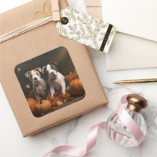 American Staffordshire Puppy Autumn Delight Square Sticker