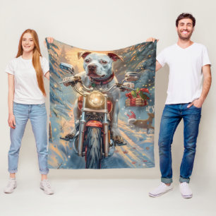 American Staffordshire Riding Motorcycle Christmas Fleece Blanket