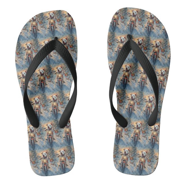 American Staffordshire Riding Motorcycle Christmas Flip Flops (Footbed)
