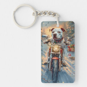 American Staffordshire Riding Motorcycle Christmas Key Ring