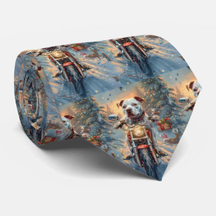 American Staffordshire Riding Motorcycle Christmas Tie