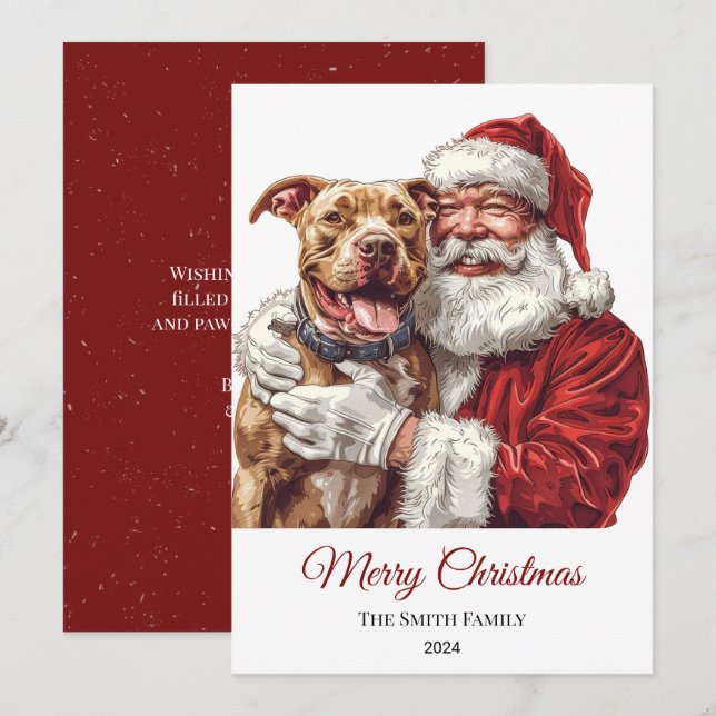 American Staffordshire Santa Claus Christmas Holiday Card (Front/Back)
