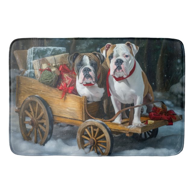 American Staffordshire Snowy Sleigh Christmas  Bath Mat (Front)