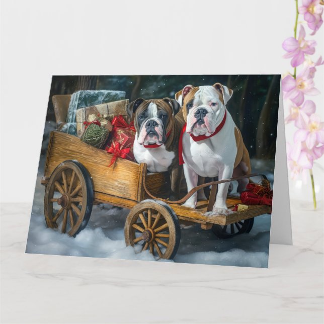 American Staffordshire Snowy Sleigh Christmas  Card (Orchid)