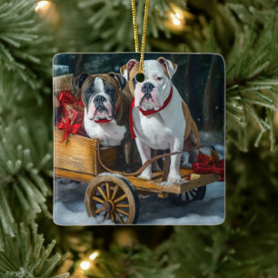 American Staffordshire Snowy Sleigh Christmas Ceramic Ornament