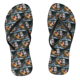 American Staffordshire Snowy Sleigh Christmas Flip Flops