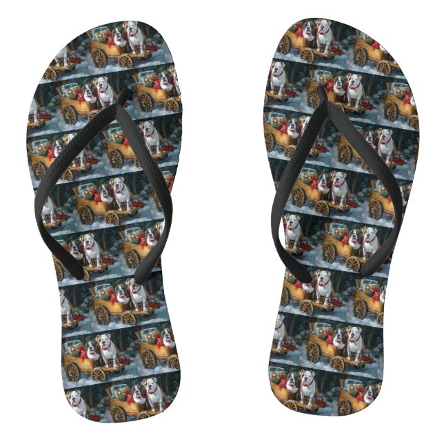American Staffordshire Snowy Sleigh Christmas  Flip Flops (Footbed)
