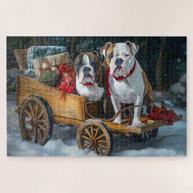 American Staffordshire Snowy Sleigh Christmas  Jigsaw Puzzle (Horizontal)