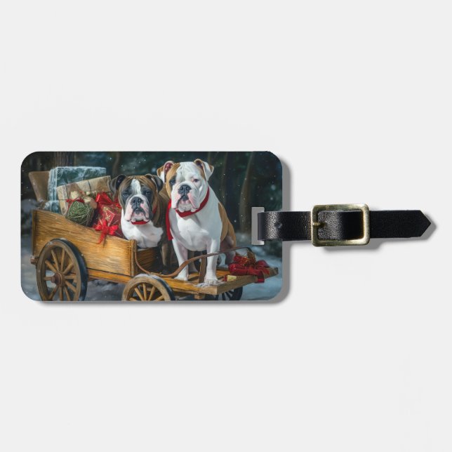 American Staffordshire Snowy Sleigh Christmas  Luggage Tag (Front Horizontal)