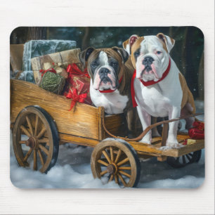 American Staffordshire Snowy Sleigh Christmas Mouse Mat