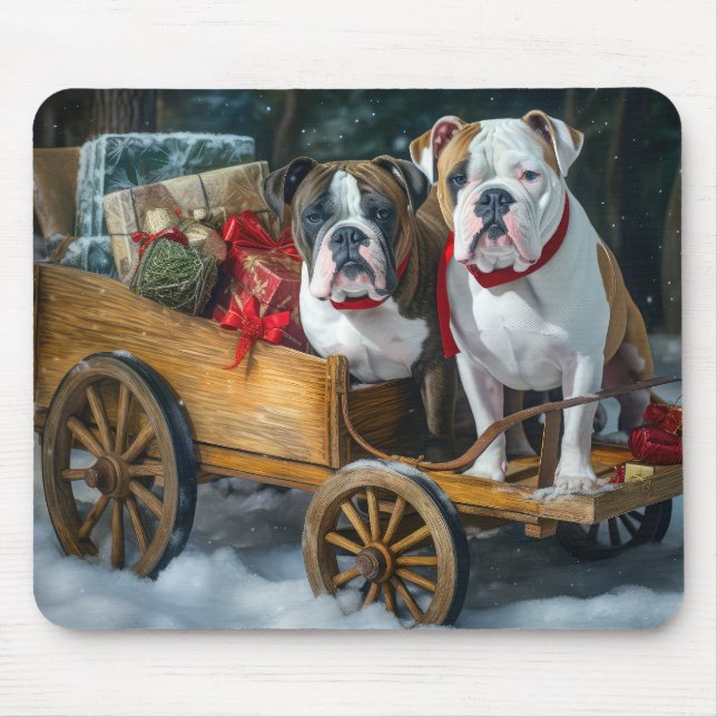 American Staffordshire Snowy Sleigh Christmas  Mouse Mat (Front)