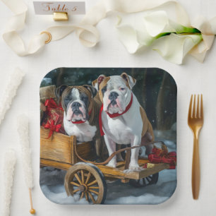 American Staffordshire Snowy Sleigh Christmas Paper Plate