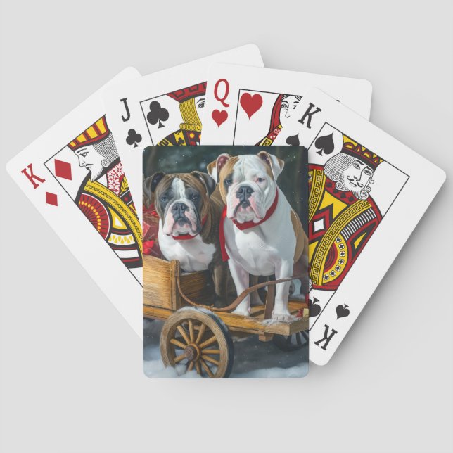 American Staffordshire Snowy Sleigh Christmas  Playing Cards (Back)