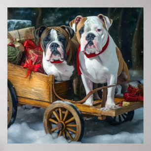 American Staffordshire Snowy Sleigh Christmas  Poster