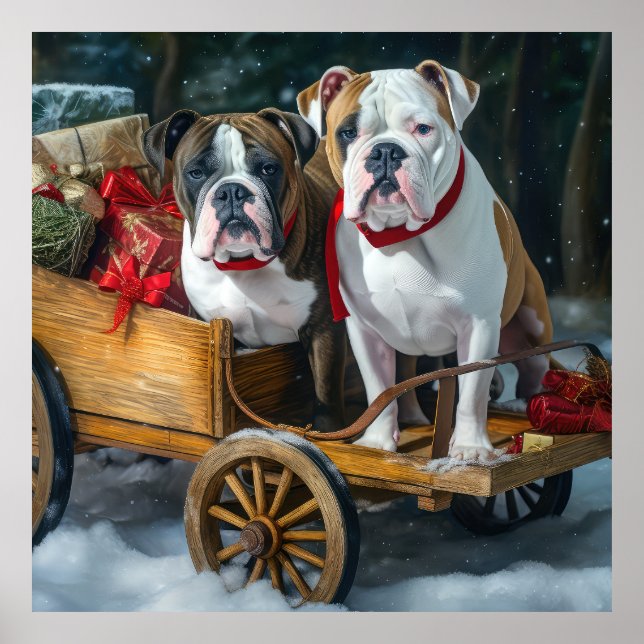 American Staffordshire Snowy Sleigh Christmas  Poster (Front)