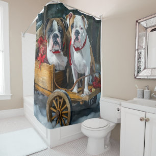American Staffordshire Snowy Sleigh Christmas  Shower Curtain