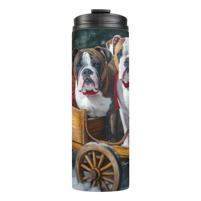 American Staffordshire Snowy Sleigh Christmas  Thermal Tumbler (Front)