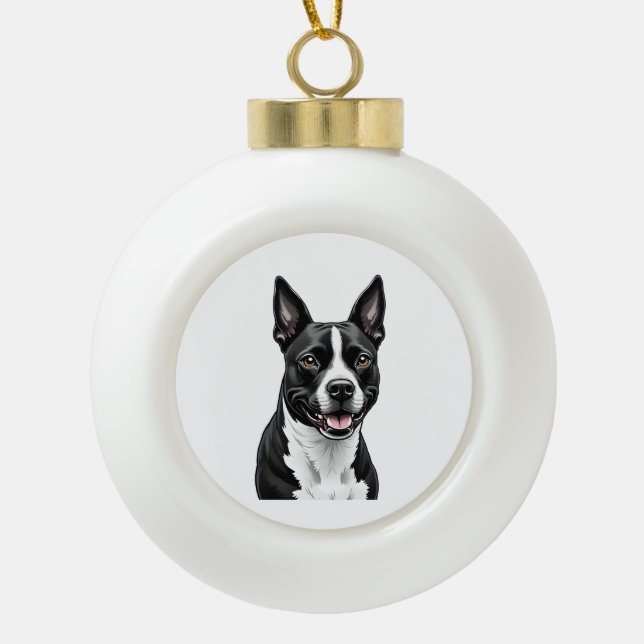 American Staffordshire Terrier Ceramic Ball Christmas Ornament (Front)