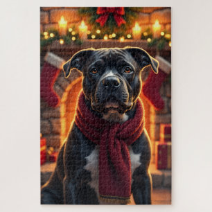 American Staffordshire Terrier Christmas Art Jigsaw Puzzle