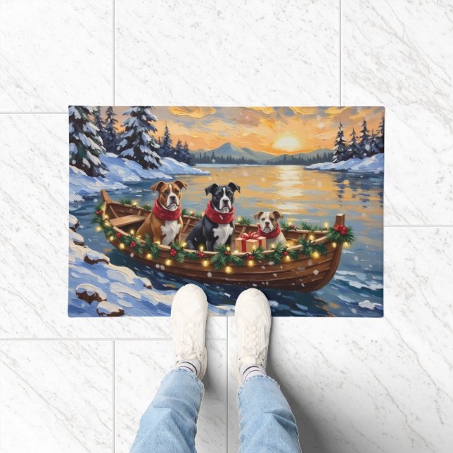 American Staffordshire Terrier Christmas Boat Doormat (Indoor)