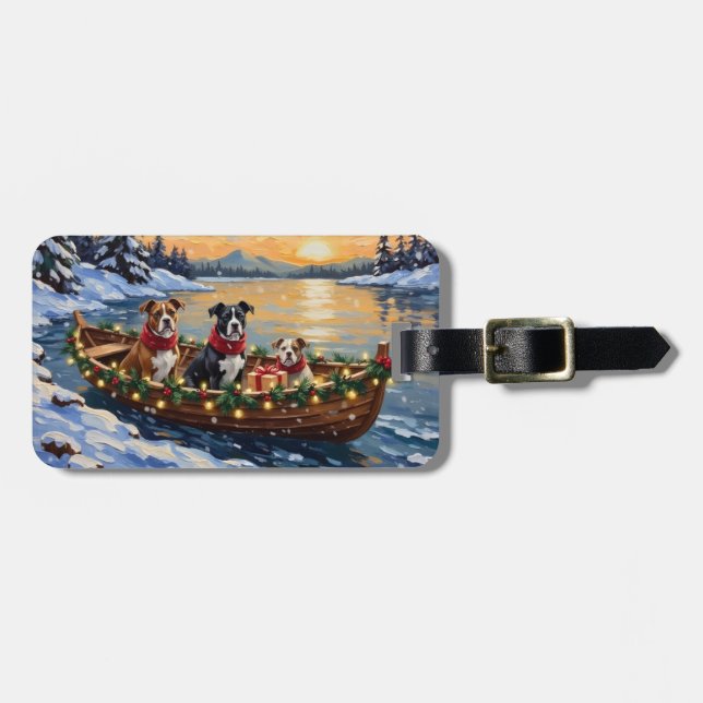 American Staffordshire Terrier Christmas Boat Luggage Tag (Front Horizontal)