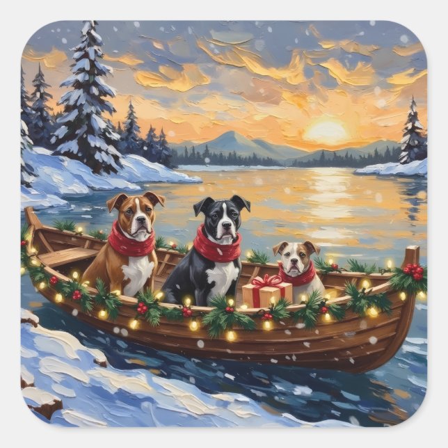 American Staffordshire Terrier Christmas Boat Square Sticker (Front)