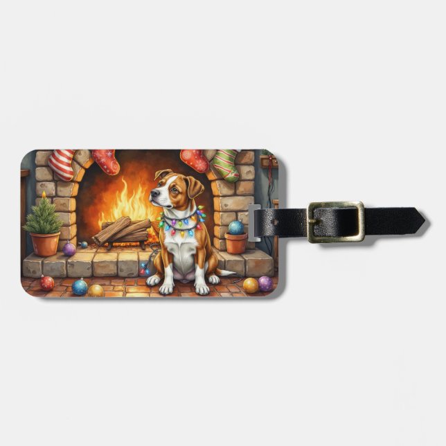American Staffordshire Terrier Christmas Lights Luggage Tag (Front Horizontal)