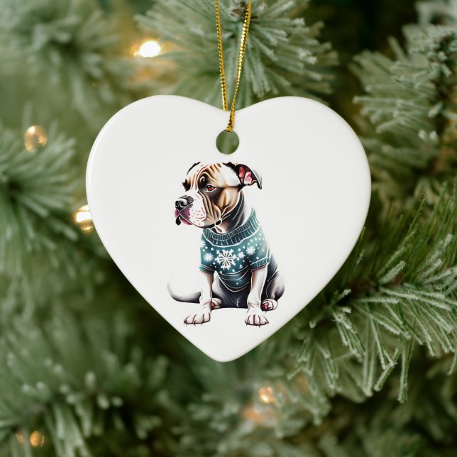 American Staffordshire Terrier Christmas Sweater Ceramic Tree Decoration (Tree)