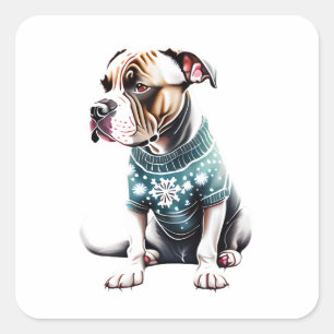 American Staffordshire Terrier Christmas Sweater Square Sticker