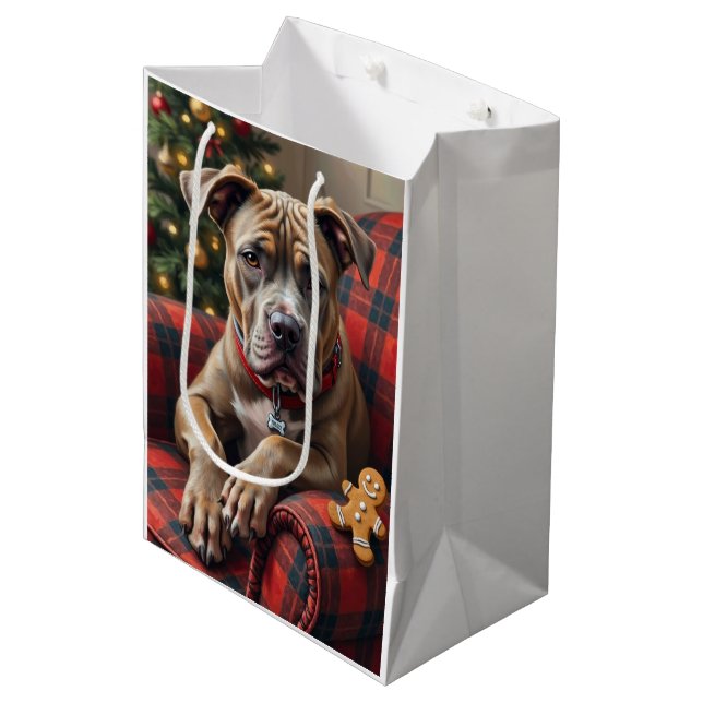 American Staffordshire Terrier Cozy Christmas Medium Gift Bag (Front Angled)
