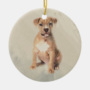 American staffordshire terrier puppy Sketch Paint Ceramic Tree Decoration