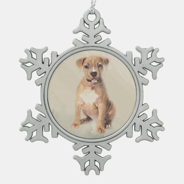 American staffordshire terrier puppy Sketch Paint Snowflake Pewter Christmas Ornament (Front)