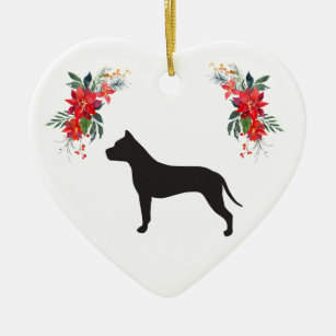 American Staffordshire Terrier Silhouette Holiday Ceramic Tree Decoration