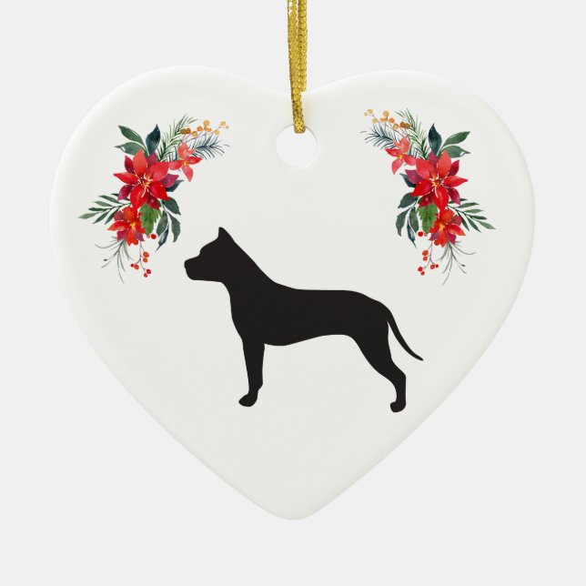 American Staffordshire Terrier Silhouette Holiday Ceramic Tree Decoration (Front)