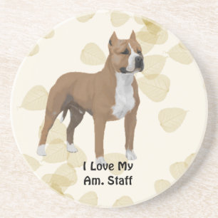 American Staffordshire Terrier ~ Tan Leaves Motiff Coaster