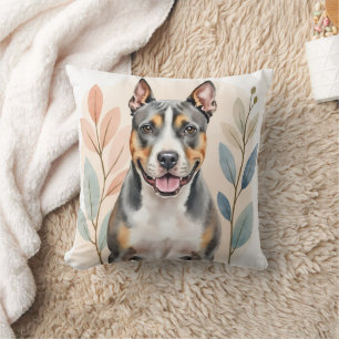 American Staffordshire Terrier Watercolor Abstract Cushion