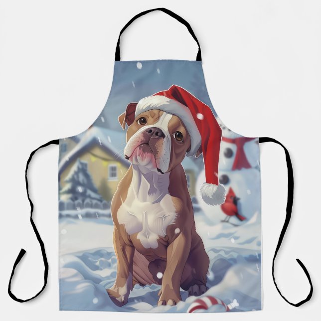 American Staffordshire Winter Wonderland Christmas Apron (Front)