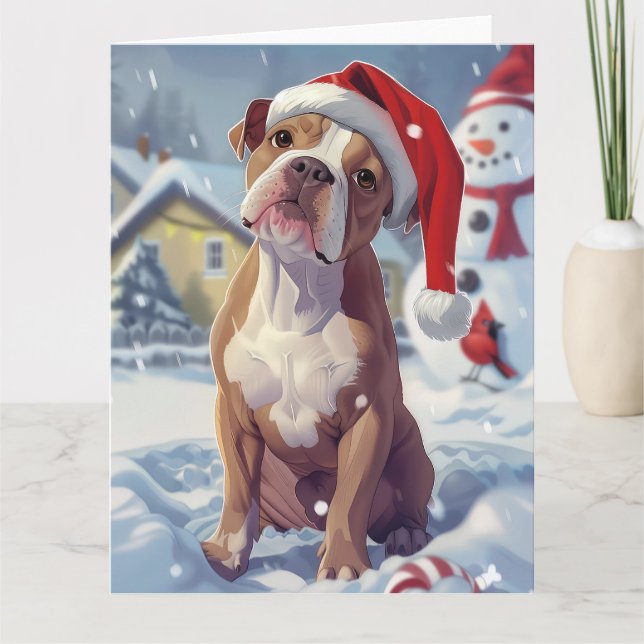 American Staffordshire Winter Wonderland Christmas Card (Front)