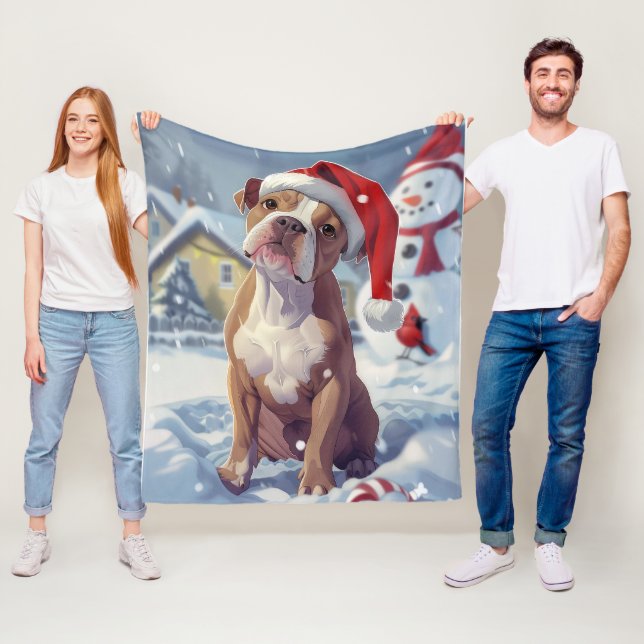 American Staffordshire Winter Wonderland Christmas Fleece Blanket (In Situ)