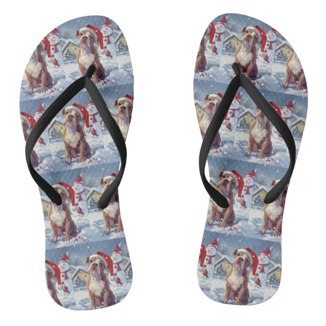 American Staffordshire Winter Wonderland Christmas Flip Flops (Footbed)