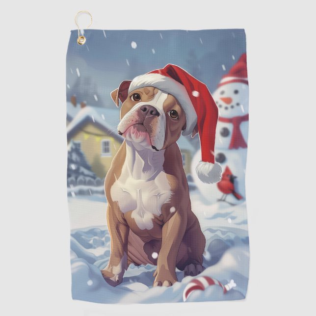 American Staffordshire Winter Wonderland Christmas Golf Towel (Front)