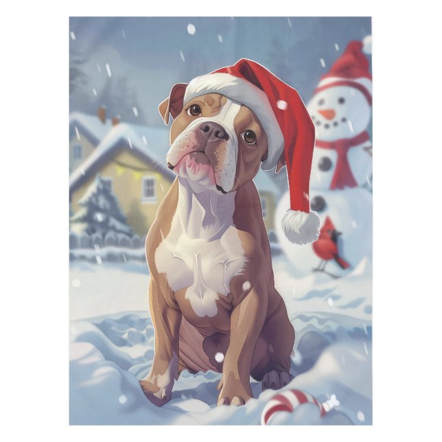 American Staffordshire Winter Wonderland Christmas Tablecloth (Front)