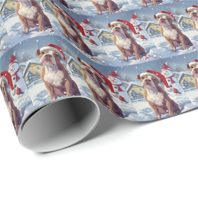 American Staffordshire Winter Wonderland Christmas Wrapping Paper (Roll Corner)